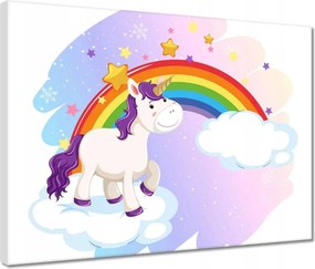 Vászonkép 40x30 Szivárvány és unikornis a felhőn