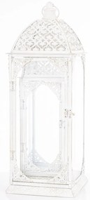 Vintage fehér szögletes 2db-os áttört fém lámpás lantern szett fogantyúval 50x17x17 / 62x22x22cm