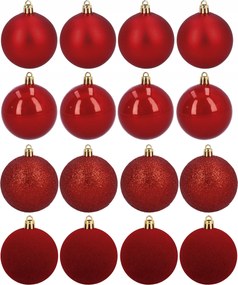 Karácsonyfadísz kicsi 5 cm piros 16 db-os törhetetlen dísz szett