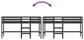 fekete tömör fenyőfa gyerek galériaágy létrával 90 x 200 cm