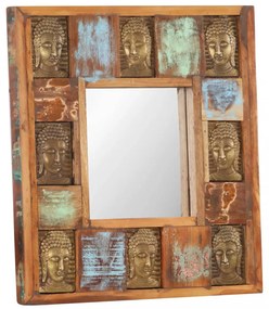 Tömör újrahasznosított fa tükör Buddha burkolattal 50 x 50 cm