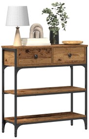 Konzol Asztal Régi Fa 72,5x25x75 cm Műanyag Fa és Acél