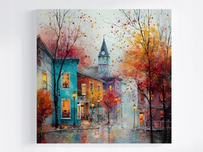 Vászonkép Canvas Akvarell Kilátás Város Utca Bérházak Ősz 80x80