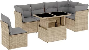 vidaXL 7 részes bézs polyrattan kerti ülőgarnitúra párnákkal