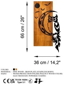 Falra szerelhető dekoráció 36x66 cm bagoly fa/fém
