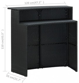 fekete polyrattan kerti bárasztal 120 x 55 x 110 cm