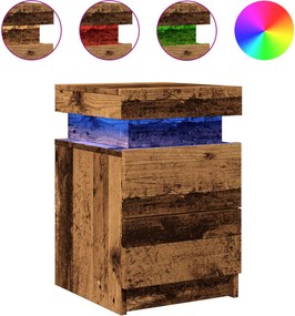vidaXL 2 db antik fa színű szerelt fa LED-es éjjeliszekrény 35x39x55cm