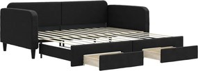 vidaXL fekete kihúzható szövet heverő fiókokkal 100 x 200 cm