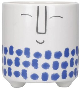 Happy Face fehér-kék kerámia virágcserép - Kitchen Craft
