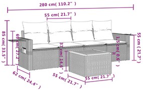 5 részes vegyes bézs polyrattan kerti ülőgarnitúra párnákkal