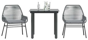 vidaXL 3 részes szürke polyrattan üveg kerti étkezőgarnitúra párnával