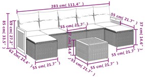 8 részes fekete polyrattan kerti ülőgarnitúra párnákkal