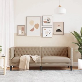 3 személyes kávészínű műbőr Chesterfield kanapé