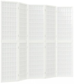5 paneles fehér japán stílusú összecsukható paraván 200x170 cm