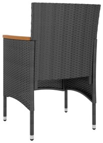 4 részes fekete polyrattan kerti szék- és zsámolyszett