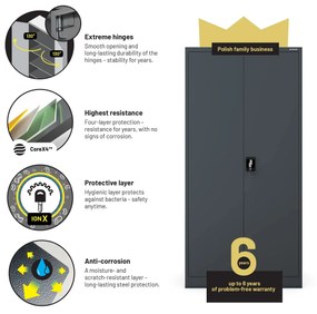 Fém iratszekrény JAN, 900 x 1850 x 400 mm, antracit