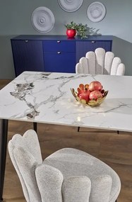 EMILIO 140 cm asztal, fehér márvány asztallappal, fekete lábakkal