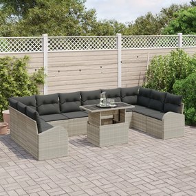 11 részes Kerti Kanapé Szett Párnákkal, Világosszürke, Polyrattan