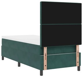 Boxspring Ágy Mattal &amp; LED Sötét Zöld 90x200 cm Bársony