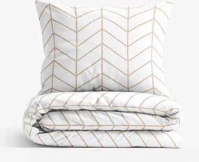 Goldea pamut ágyneműhuzat - bézs cikkcakk fehéren 140 x 200 és 70 x 90 cm
