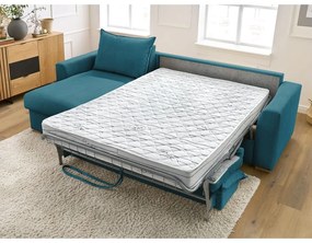 Kék kordbársony kinyitható sarokkanapé (variálható) Augustin – Bobochic Paris