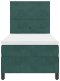 Boxspring Ágy Matrac és LED Sötét Zöld 90x190 cm Bársony