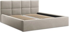 Szürkésbarna bársony kárpitozott ágyneműtartós franciaágy ágyráccsal 140x200 cm Hiko – Makamii