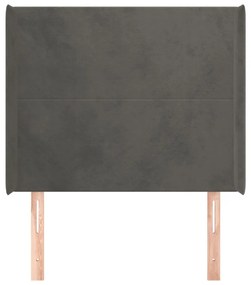 sötétszürke bársony fejtámla szárnyakkal 83x16x118/128 cm