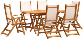 vidaXL 7 részes tömör akácfa és textilén kerti étkezőgarnitúra