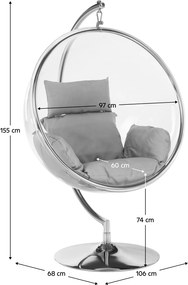 Függő fotel állvánnyal, átlátszó/ezüst/szürke, BUBBLE NEW TYP 3
