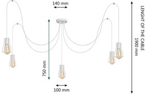 Csillár zsinóron TUBE 5xE27/15W/230V pók fehér