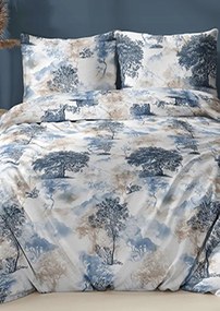 Pamut szatén ágyneműhuzat 140x200 +70x90 Trees kék/bézs 5075A