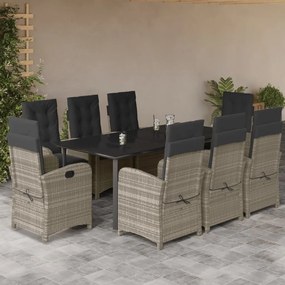 9részes világosszürke polyrattan kerti étkezőgarnitúra párnával