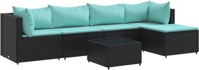 vidaXL 6 részes fekete polyrattan kerti ülőgarnitúra párnákkal