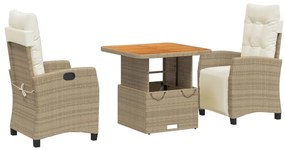 vidaXL 3 részes bézs polyrattan kerti étkezőgarnitúra párnákkal