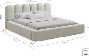 Bézs kárpitozott ágyneműtartós franciaágy ágyráccsal 180x200 cm Mano – Makamii