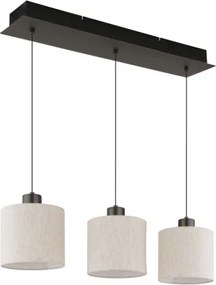 Globo 31540308 Függesztett lámpa, fém, matt fekete-króm, krém színű vászon, fekete PVC kábel, magassága állítható 80–180 cm között, HxSzxM: 740x180x1800mm, tartozék: LED 24W 230V, 3000lm forrás, 1150lm kimenet, 3000K