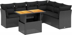 vidaXL 7 részes fekete polyrattan kerti ülőgarnitúra párnával