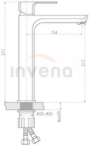 Invena Nyks, magas mosdócsaptelep, fényes króm, INV-BU-28-W01-S