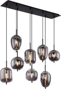 Globo 15345-8 Függeszték fekete fém váz, füstszínű 8 különböző méretű, és formájú üvegbúrával. HxSZxM940x340x1200, exkl. 8xE14 40W 230V