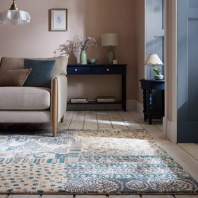 Kék-bézs kézi szövésű gyapjú szőnyeg 120x170 cm Eloise Patchwork – Flair Rugs