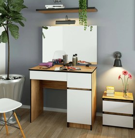 Fésülködőasztal  Parijat (tölgy craft + fehér) (tükörrel) (J). Akció -18%. 1070927