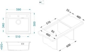 ALVEUS 1148162 - Mosogató ATROX 59x50 cm gránit/fekete