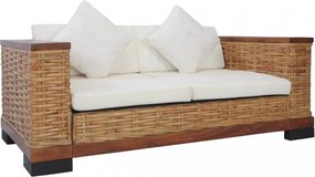 3 részes barna természetes rattan kanapészett párnákkal