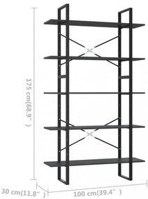 5 szintes szürke szerelt fa könyvszekrény 100 x 30 x 175 cm