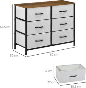 HOMCOM Fiókos tálalószekrény, 6 fiókos, szövet fiókos, 80 x 30 x 62,5 cm, barna-fekete