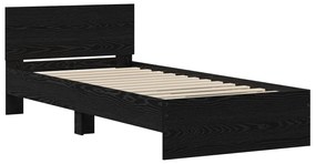 ágykeret fejtámlával Fekete Tölgy 90x200 cm Műanyag