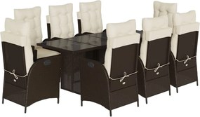 vidaXL 9 részes barna polyrattan kerti étkezőgarnitúra párnákkal