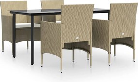 vidaXL 5 részes bézs és fekete kerti étkezőgarnitúra párnákkal