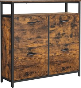 Cipős szekrény 4 ajtós 12-20 pár cipő tárolására, rusztikus barna 98x30x96cm